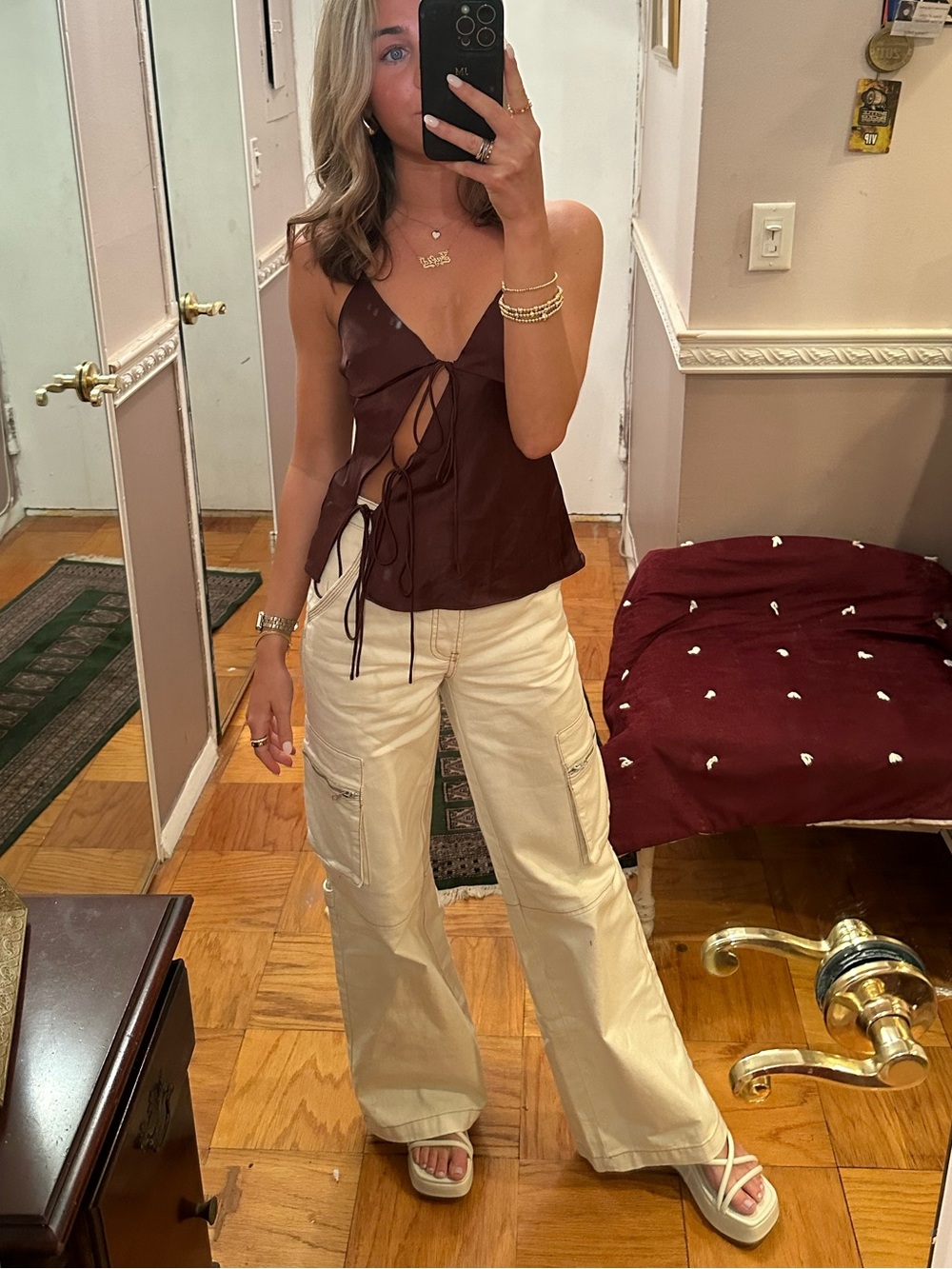 Wide-Leg Cargo Pants in Off-White
